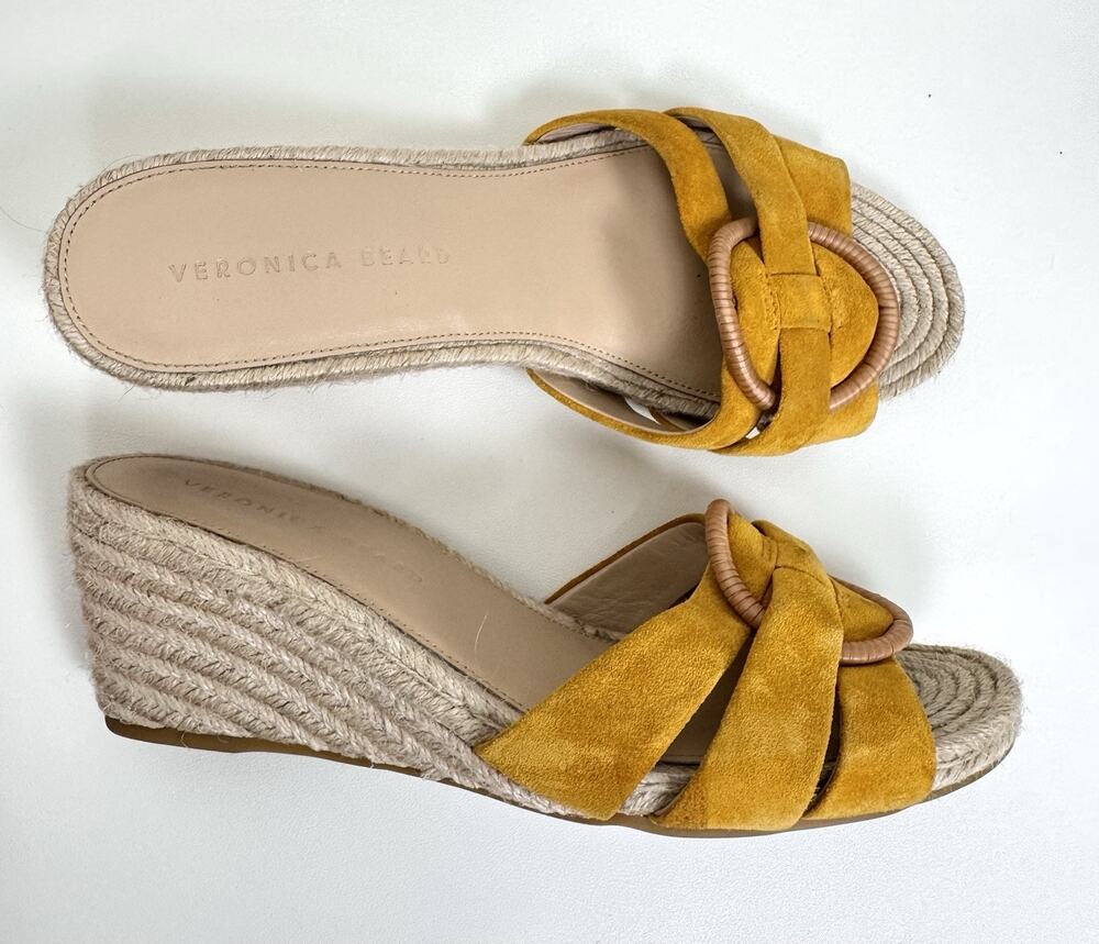 Veronica Beard Espadrille Sandals Shoes Yellow Suede Size US 9 Raffia Ring